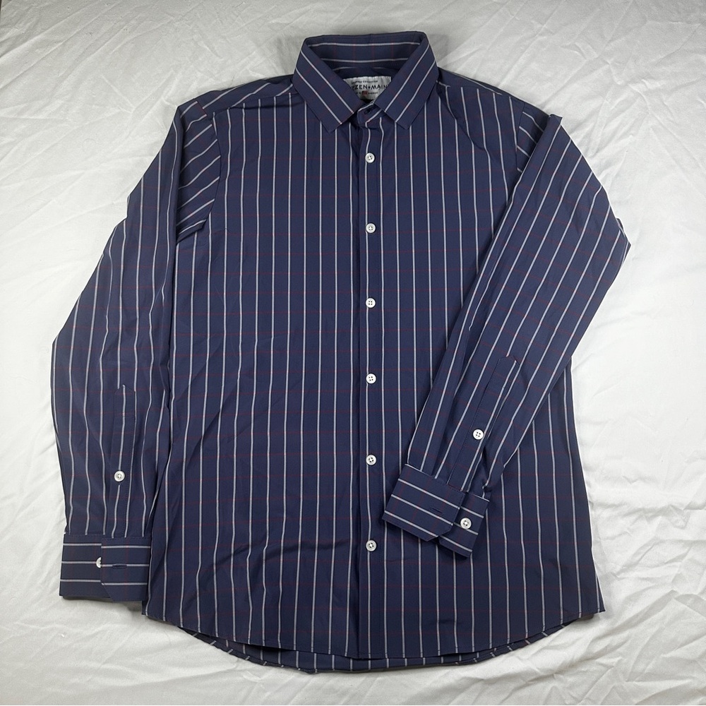 Mizzen+Main Men’s Navy Stripe L/S button up Size M - Leeward Collection 264